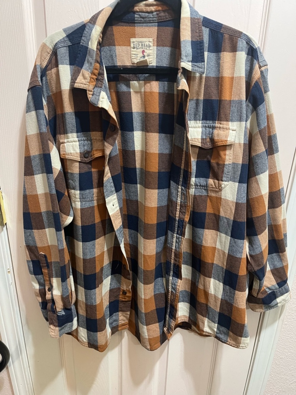 Red Head Co. Men's Plaid Flannel Shirt Brown Navy Cream Classic Outdoor